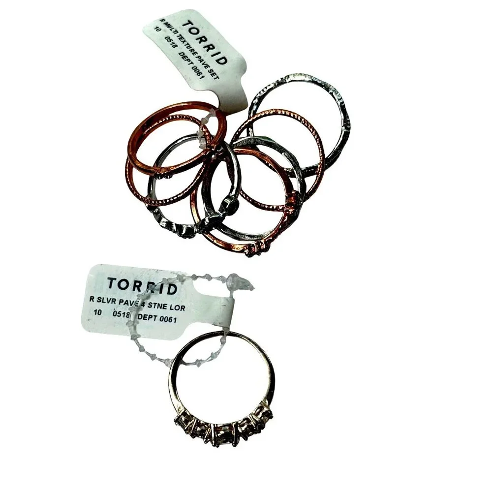 Torrid Rings Pave 4 Stone + Multi Textured Pave Set Silver Rose Gold‎ Size 10